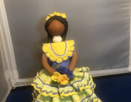 Handmade cloth doll in yellow and blue dress Handmade cloth doll in yellow and blue dress