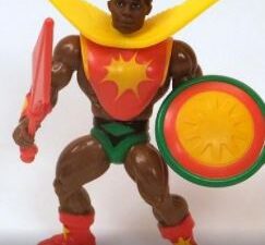 Action figure with cape, sword, sun shield Action figure with cape, sword, sun shield