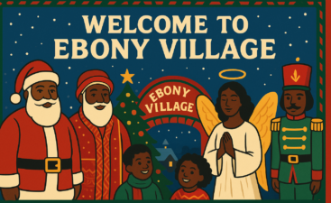 Welcome to Ebony Village holiday characters sign Welcome to Ebony Village holiday characters sign