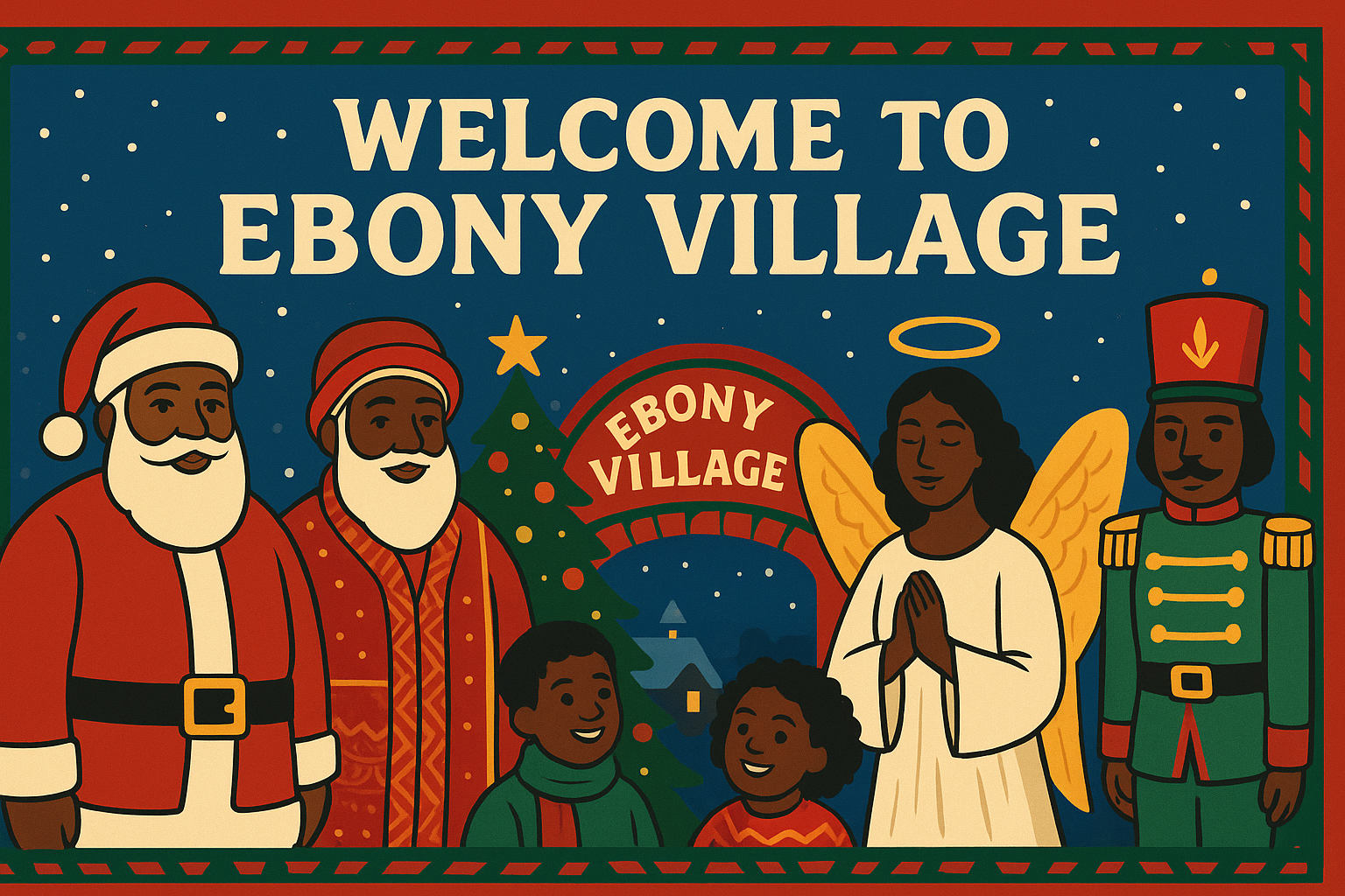 Welcome to Ebony Village holiday characters sign